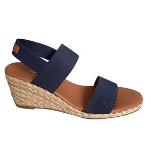 TOMMY BAHAMA Elastic Wedge Espadrilles Sandals Blue Tan 9